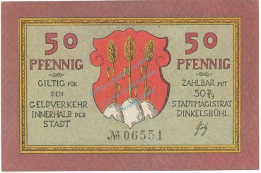 Dinkelsbühl , Notgeld 50 Pfennig Schein unc-kfr. Tieste 1390.05.01  , BAY o.D. Verkehrsausgabe -0319-