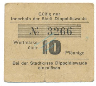 Dippoldiswalde , Notgeld 10 Pfennig Schein gbr. Tieste 1400.30.10  , S o.D. Verkehrsausgabe -4112-
