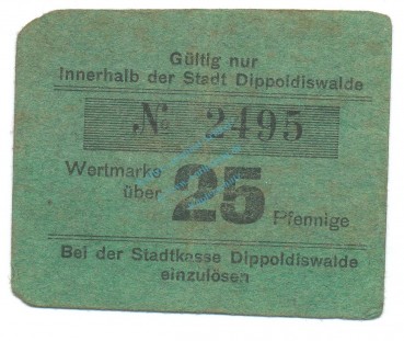 Dippoldiswalde , Notgeld 25 Pfennig Schein gbr. Tieste 1400.30.11  , S o.D. Verkehrsausgabe -4113-