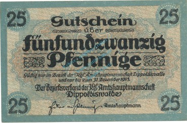 Dippoldiswalde , Notgeld 25 Pfennig Schein unc-kfr. Tieste 1400.15.02 , S o.D. Verkehrsausgabe -0331-