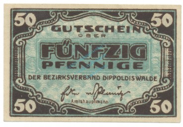 Dippoldiswalde , Notgeld 50 Pfennig Schein unc-kfr. Tieste 1400.15.06 , S o.D. Verkehrsausgabe -4135-