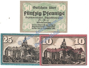Dippoldiswalde , Notgeld Set mit 3 Scheinen in kfr. Tieste 1400.15.10-12 , Sachsen o.D. Verkehrsausgabe