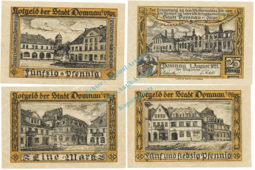 Domnau , Notgeld Set mit 4 Scheinen -v. Kreise- unc-kfr. M-G 280.2 , Ostpreussen 1921 Seriennotgeld