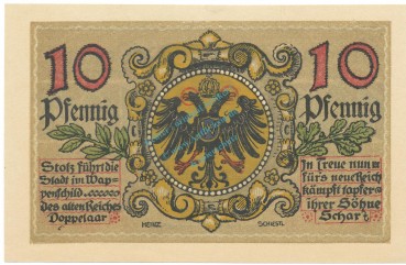 Preview: Donauwörth , Notgeld 10 Pfennig Schein unc-kfr. Tieste 1445.10.10 BAY 1918 Verkehrsausgabe -4087-