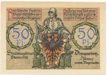 Donauwörth , Notgeld 50 Pfennig Schein unc-kfr. Tieste 1445.10.11 BAY 1918 Verkehrsausgabe -4088-