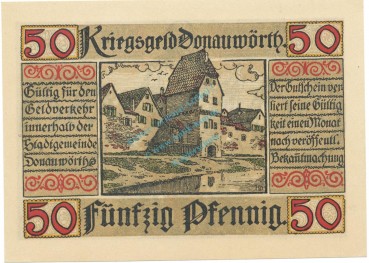 Preview: Donauwörth , Notgeld 50 Pfennig Schein unc-kfr. Tieste 1445.10.11 BAY 1918 Verkehrsausgabe -4088-