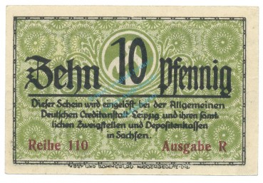 Preview: Dresden , Notgeld 10 Pfennig Schein unc-kfr. Tieste 1480.30.05 S o.D. Verkehrsausgabe -4100-