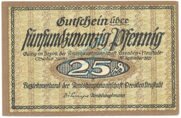 Dresden , Notgeld 25 Pfennig Schein unc-kfr. Tieste 1500.15.20 , S o.D. Verkehrsausgabe -4134-