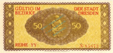 Preview: Dresden , Notgeld 50 Pfennig Schein unc-kfr. Ti.1475.255.05 , Sachsen 1917 Verkehrsausgabe