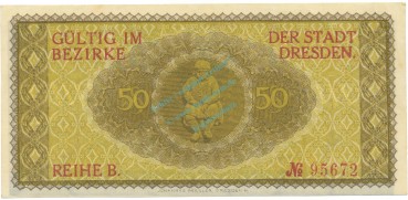 Dresden , Notgeld 50 Pfennig Schein unc-kfr. Tieste 1475.255.01 S o.D. Verkehrsausgabe -4099-