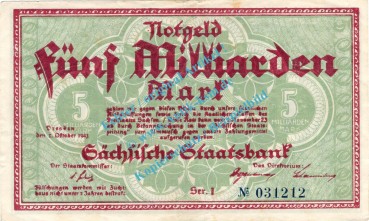 Dresden , Notgeld 5 Milliarden Mark Schein in gbr. Keller 1109.c , Sachsen 1923 InflationDresden , Notgeld 5 Milliarden Mark Schein in gbr. Keller 1109.c , Sachsen 1923 Inflation