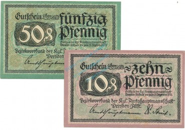 Dresden , Notgeld Set 2 Scheine unc-kfr. Tieste 1480.30.01-02 S o.D. Verkehrsausgabe -4101-