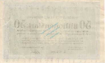 Preview: Duisburg , Banknote 50 Billionen Mark Schein unc-kfr. Keller 1179.s , Rheinland 1923 Inflation