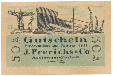 Einswarden , Notgeld 50 Pfennig Nr.2 -ZickZack- unc-kfr. M-G 316.1 , NDS 1921 Seriennotgeld -5758-