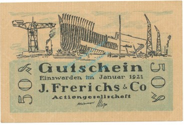 Einswarden , Notgeld 50 Pfennig Nr.3 -ZickZack- unc-kfr. M-G 316.1 , NDS 1921 Seriennotgeld -5759-
