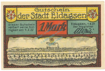 Eldagsen , Notgeld 1 Mark Schein Nr.1 unc-kfr. M-G 327.1 , NDS 1921 Seriennotgeld -5783-