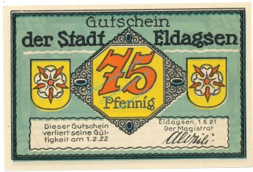 Preview: Eldagsen , Notgeld 75 Pfennig Schein unc-kfr. M-G 327.1 , NDS 1921 Seriennotgeld -5782-