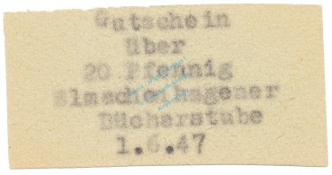 Elmschenhagen , Notgeld 20 Pfennig -Juni- unc-kfr. Schleswig 1947 Notgeld 1945-48