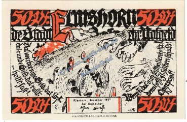 Elmshorn , Notgeld 50 Pfennig Schein in kfr. M-G 1333.1 , Schleswig Holstein 1921 Seriennotgeld