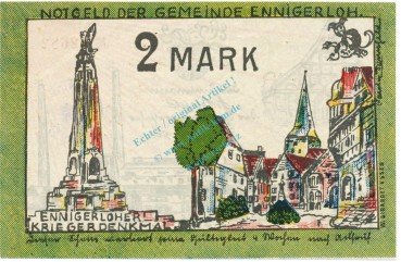 Preview: Ennigerloh , Notgeld 2 Mark -Stempel- unc-kfr. M-G 338.2.c , NRW 1921 Seriennotgeld -5756-