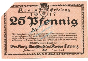 Erkelenz , Notgeld 50 Pfennig -MUSTER- unc-kfr.E Tieste 1765.05.... Rheinland 1917 Verkehrsausgabe