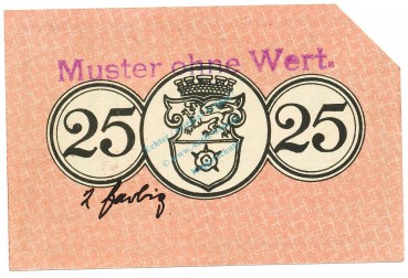 Preview: Erkelenz , Notgeld 50 Pfennig -MUSTER- unc-kfr.E Tieste 1765.05.... Rheinland 1917 Verkehrsausgabe