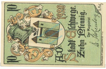 Preview: Eschwege , Notgeld 10 Pfennig Schein unc-kfr. Ti.1785.05.31 , Hessen 1920 Verkehrsausgabe