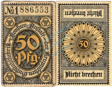 Essen , Notgeld 50 Pfennig Schein unc-kfr. Ti.1800.45.10 , Rheinland o.D. Verkehrsausgabe