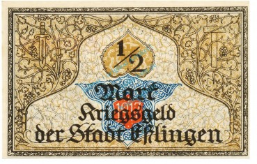 Esslingen , Notgeld 50 Pfennig Schein unc-kfr. Ti.1805.05.05 , Württemberg 1917 Verkehrsausgabe