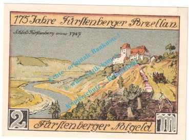 Preview: Fürstenberg a.d.W , Notgeld 2 Mark Schein in kfr. M-G 401.1 , Niedersachsen 1921 Seriennotgeld
