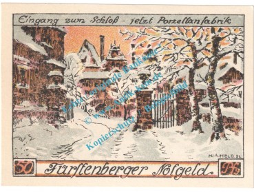 Preview: Fürstenberg a.d.W , Notgeld 50 Pfennig Schein in kfr. M-G 401.1 , Niedersachsen 1921 Seriennotgeld
