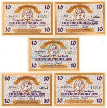 Friedrichroda , Notgeld Set 10 Pf. -Nummerngleich- unc-kfr. M-G 393.1 , TH o.D. Seriennotgeld -5812-