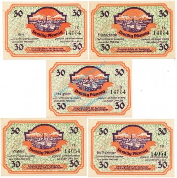 Friedrichroda , Notgeld Set 30 Pf. -Nummerngleich- unc-kfr. M-G 393.1 , TH o.D. Seriennotgeld -5813-