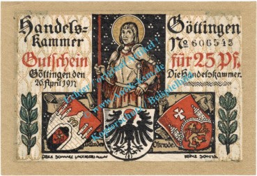 Göttingen , Notgeld 25 Pfennig Schein in kfr. Tieste 2320.10.15 , Niedersachsen 1917 Verkehrsausgabe