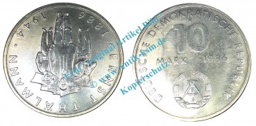 Gedenkmünze DDR , 10 Mark -100 J. Thälmann- bfr-Stgl. von 1986 A , J.1608 -0534-