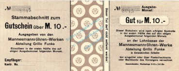 Gelsenkirchen-Schalke , Banknote 10 Mark Schein F-kfr.E Geiger 171.02 , Westfalen o.D. Grossnotgeld