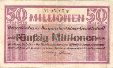 Gelsenkirchen , Banknote 50 Millionen Mark Schein gbr. Keller 1711.f , Westfalen 1923 Inflation