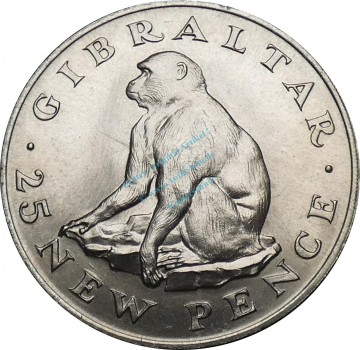 Gibraltar , 25 Pence Münze 1971 -Queen Elizabeth II- KM.5 vz-stgl -0270-