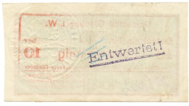 Preview: Gladbeck , Notgeld 10 Pfennig Schein gbr.E Tieste 2240.05.05 , Westfalen 1917 Verkehrsausgabe