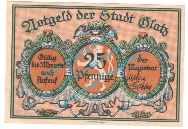 Preview: Glatz , Notgeld 25 Pfennig Nr.2 -graublau- in kfr. M-G 431.1 , Schlesien o.D. Seriennotgeld