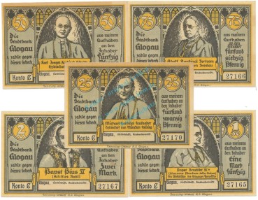 Glogau , Notgeld Set 5 x Konto -C- unc-kfr. M-G 438.1 , SLN o.D. Seriennotgeld -5796-