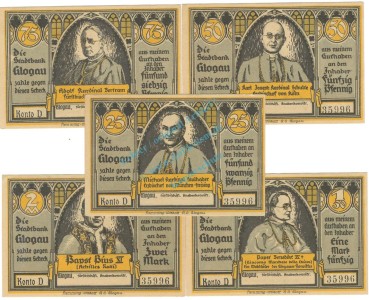Glogau , Notgeld Set 5 x Konto -D- unc-kfr. M-G 438.1 , SLN o.D. Seriennotgeld -5795-
