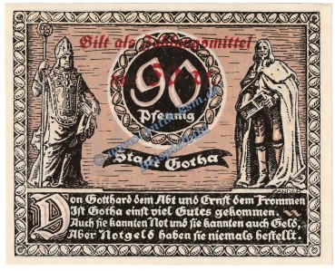 Gotha , Notgeld 50 Pfennig Überdruck Nr.1 in kfr. M-G 456.9.a , Thüringen 1921 Seriennotgeld