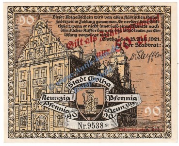Preview: Gotha , Notgeld 50 Pfennig Überdruck Nr.1 in kfr. M-G 456.9.a , Thüringen 1921 Seriennotgeld