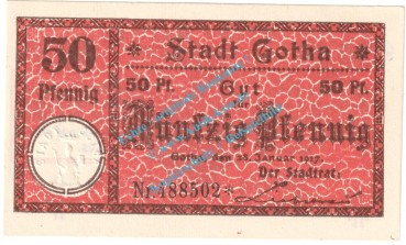 Preview: Gotha , Notgeld 50 Pfennig Nr.1 -Gauturnfest- in kfr. M-G 456.3.a , Thüringen 1921 Seriennotgeld