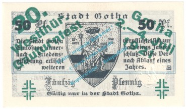 Gotha , Notgeld 50 Pfennig Nr.2 -Gauturnfest- in kfr. M-G 456.4.a , Thüringen 1921 Seriennotgeld