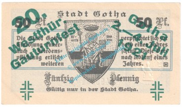 Gotha , Notgeld 50 Pfennig Nr.2 -Gauturnfest- in kfr. M-G 456.4.c , Thüringen 1921 Seriennotgeld