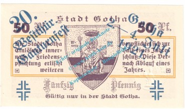 Gotha , Notgeld 50 Pfennig Nr.3 -Gauturnfest- in kfr. M-G 456.2.a , Thüringen 1921 Seriennotgeld