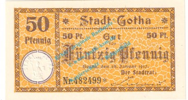 Preview: Gotha , Notgeld 50 Pfennig Nr.3 -Gauturnfest- in kfr. M-G 456.2.a , Thüringen 1921 Seriennotgeld