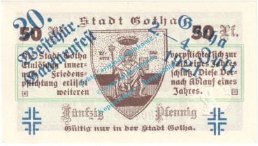 Gotha , Notgeld 50 Pfennig Nr.4 -Gauturnfest- in kfr. M-G 456.2.a , Thüringen 1921 Seriennotgeld